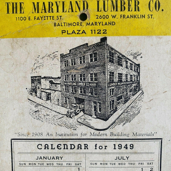 Maryland Lumber Co 1949 calendar board feet calculator Chart Vintage advertising