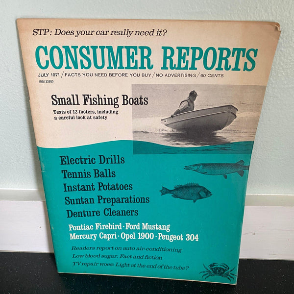consumer reports july 1971 small fishing boats Ford Mustang vintage magazine