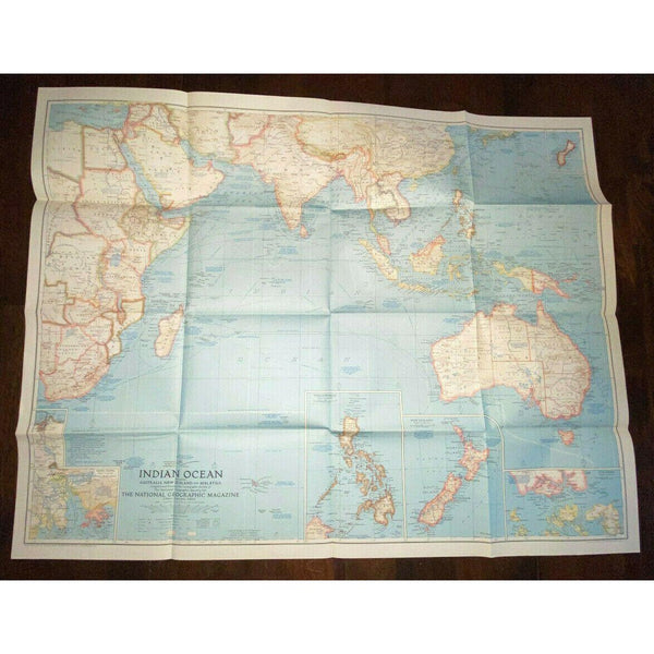 Indian Ocean Map 1941 National Geographic Australia Burma Philippines Madagascar