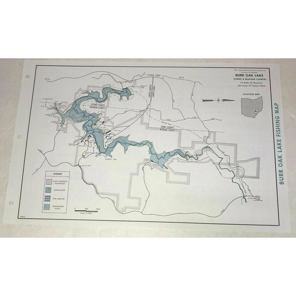 Burr Oak Lake Fishing Map Ohio Vintage 1997 Athens Morgan County
